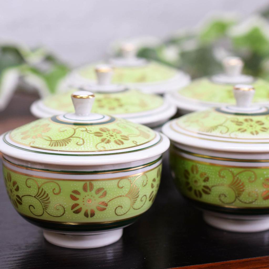 Stylish Kutani Teacup with Set of White Grain Yellow for Luxury Japanese Tableware Teacup, Ware, Lid, Teacup, 5, Iron, Green, Guests,
