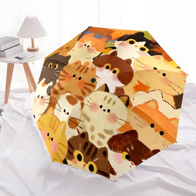 1pc Cat Autumn Automatic Folding Umbrella Portable Collapsible Umbrella for All Seasons, 8-Rib Durable Construction079