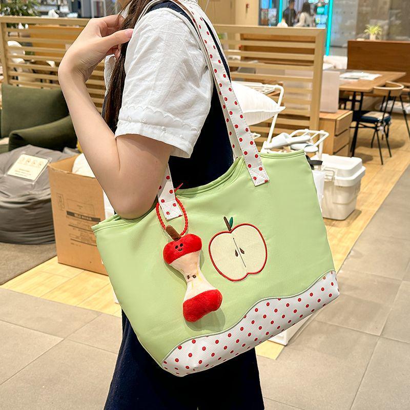 Polka Dot Red Apple Shoulder Tote: Women's Large, Sweet, Cute Handbag