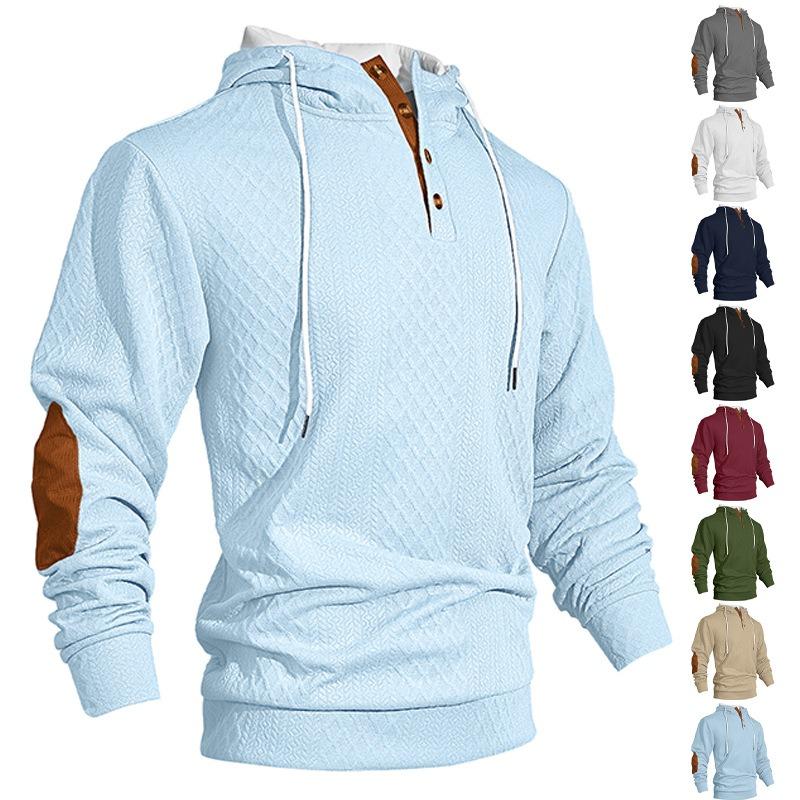 Men's Casual Pullover Jacquard Solid Color Hooded Embroidered Sports Thickened Autumn and Winter Sweater