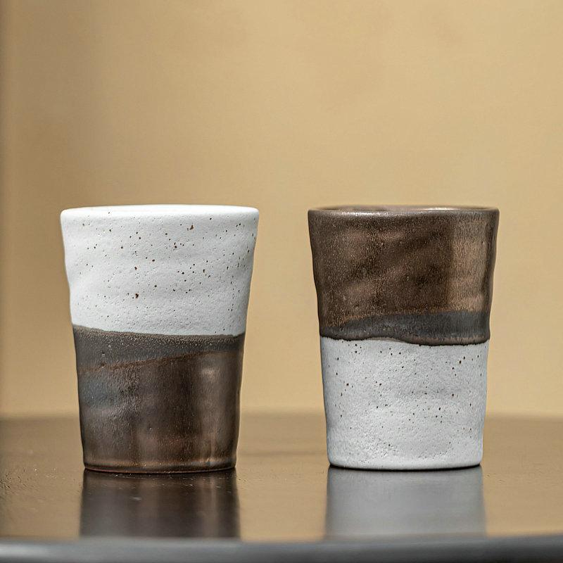 Rustic Stoneware Mug Handmade Ceramic Cup Japanese Iron Rust Glaze for Coffee Tea Water Hot Cold Beverage Home Office Use