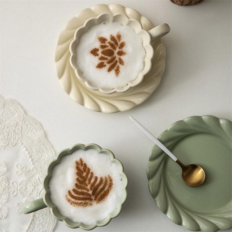 Creative Lace Plain Ceramics Coffee Cup With Saucer Home mugs Office Coffeeware Caffe Latte Mug Tea Cup set Gift