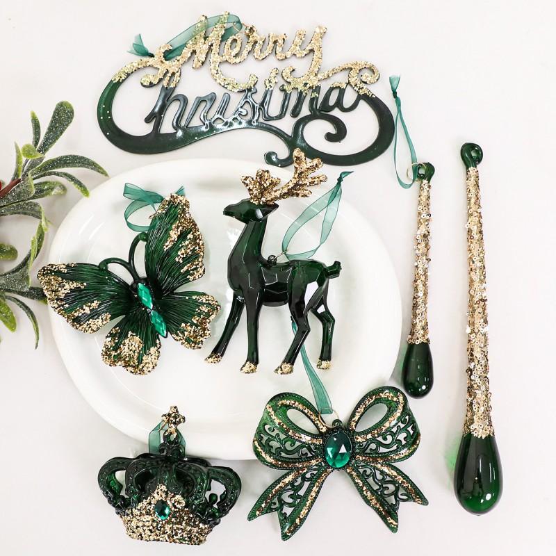 Matte Green Gradient Snowflake Christmas Tree Ornament PET Acrylic Hanging Decor Holiday Home Decoration