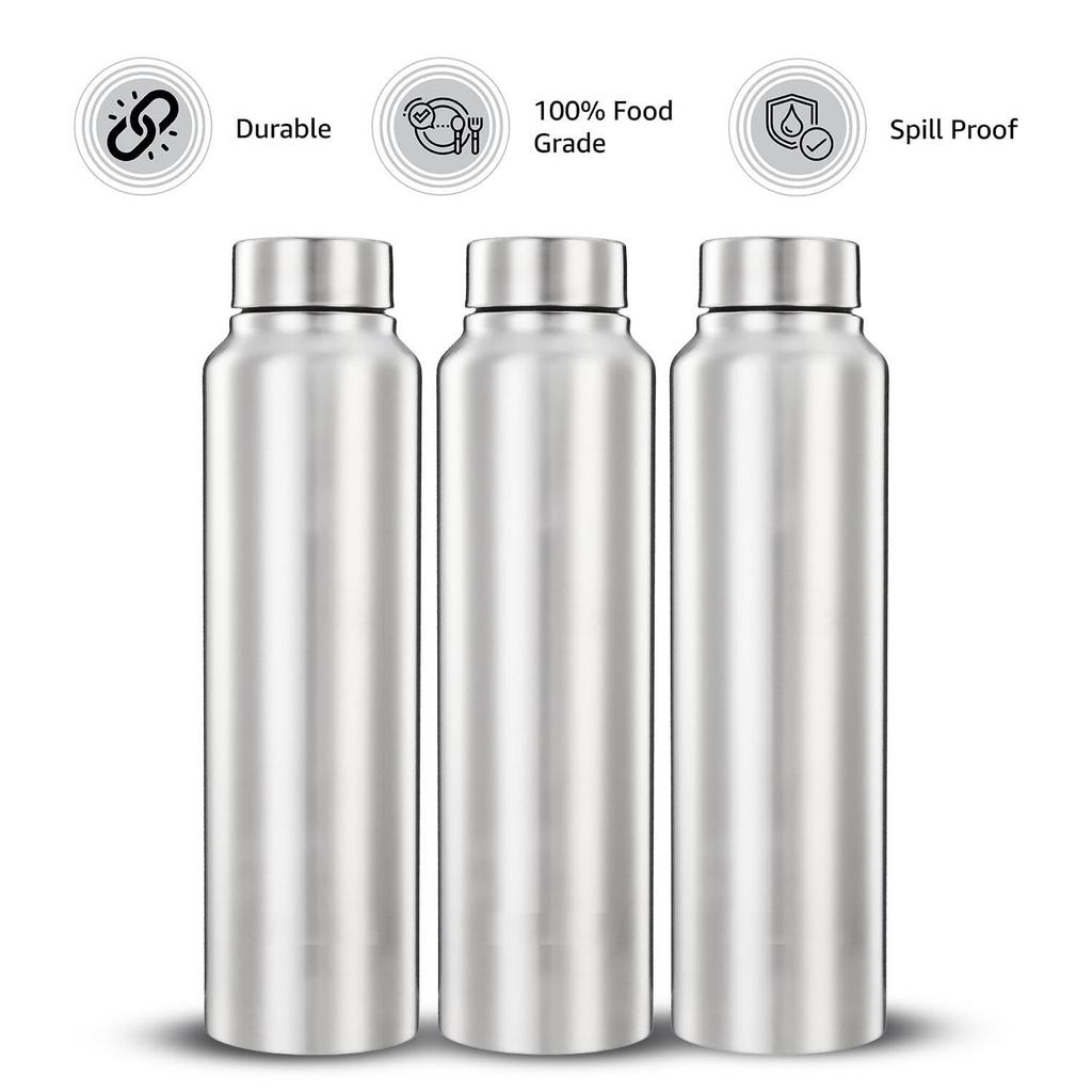 Stainless Steel Water Bottles Set of 6, 1L Each | Rust-Resistant, Shatter-Proof, Spill-Proof | Food Grade Steel | for Office, Home, Travel |(Silver)