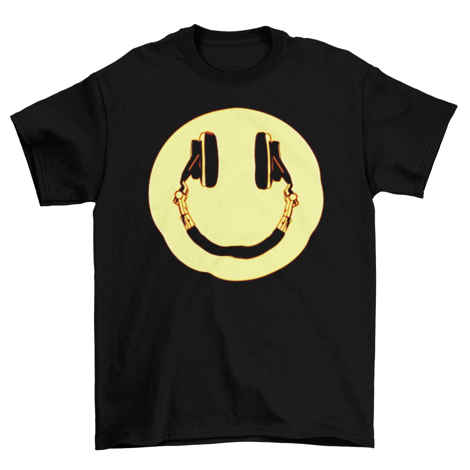 Happy Face Headphones Mens T-Shirt Party Disco 90s Music RAVE Acid DJ Funny Tee S разноцветный