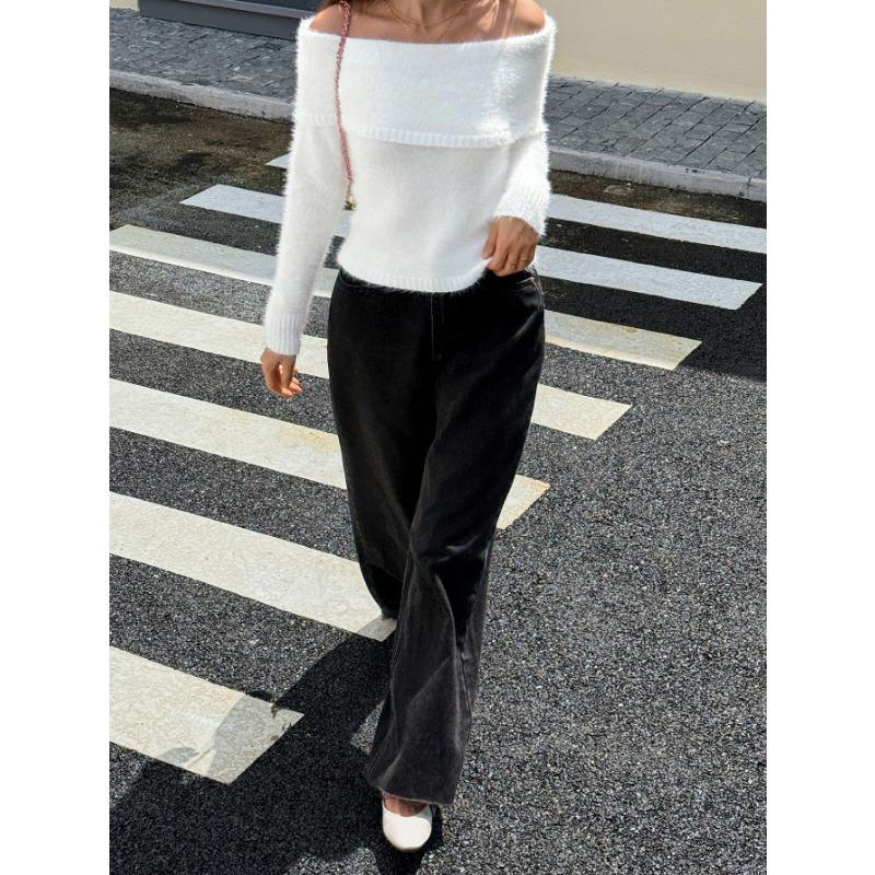 Podzim a zima Elegantní vlněný trubkový top Jednobarevný top Svetr Dámský přiléhavý Jednoliniový límec Pletený top