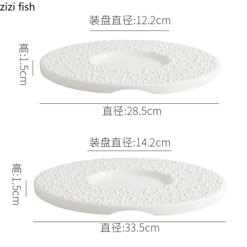 White Pearl Dot Ceramic Round Flat Plate Dessert Plate Sushi Plate Steak Plates Restaurant Molecular Cooking Creative Tableware