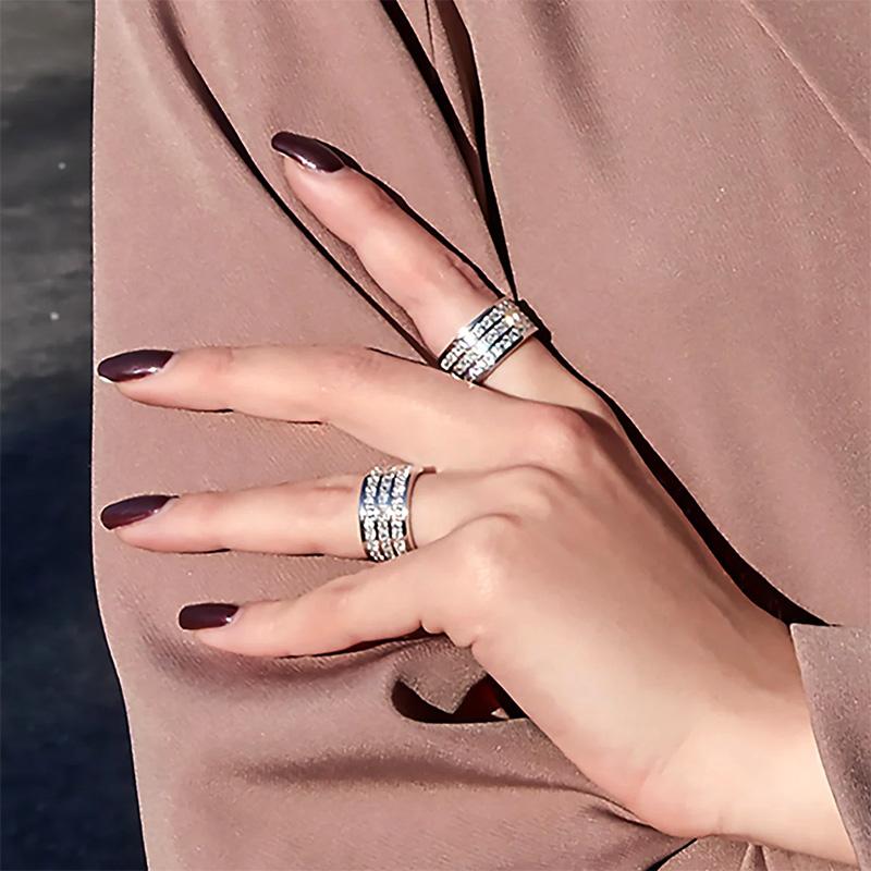 Huitan Three-Lines CZ Rings Luxury  Color Accessories for Women Sparkling Bridal Wedding Bands Rings New Trendy Jewelry
