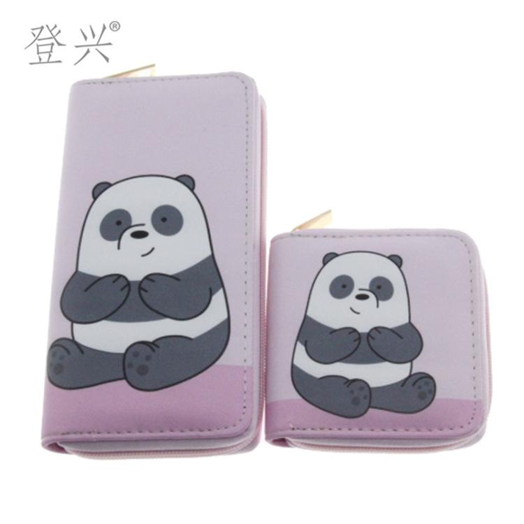New Pink Panda Cartoon PU Short Small Wallet, Bear Children's Bag Student
