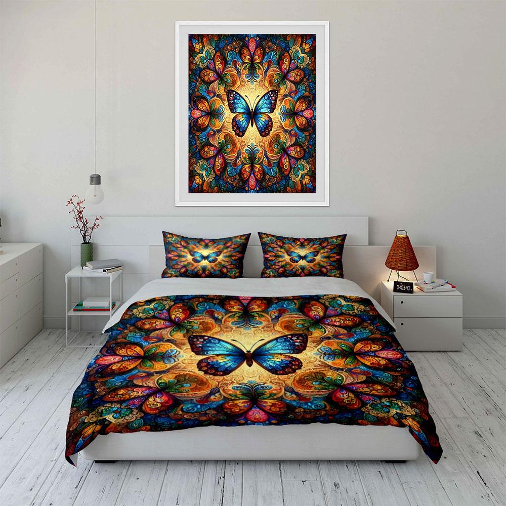 Colorful Butterfly Decorative Set Exquisite Three-Piece Bedding Set Gift For Kids And Adults