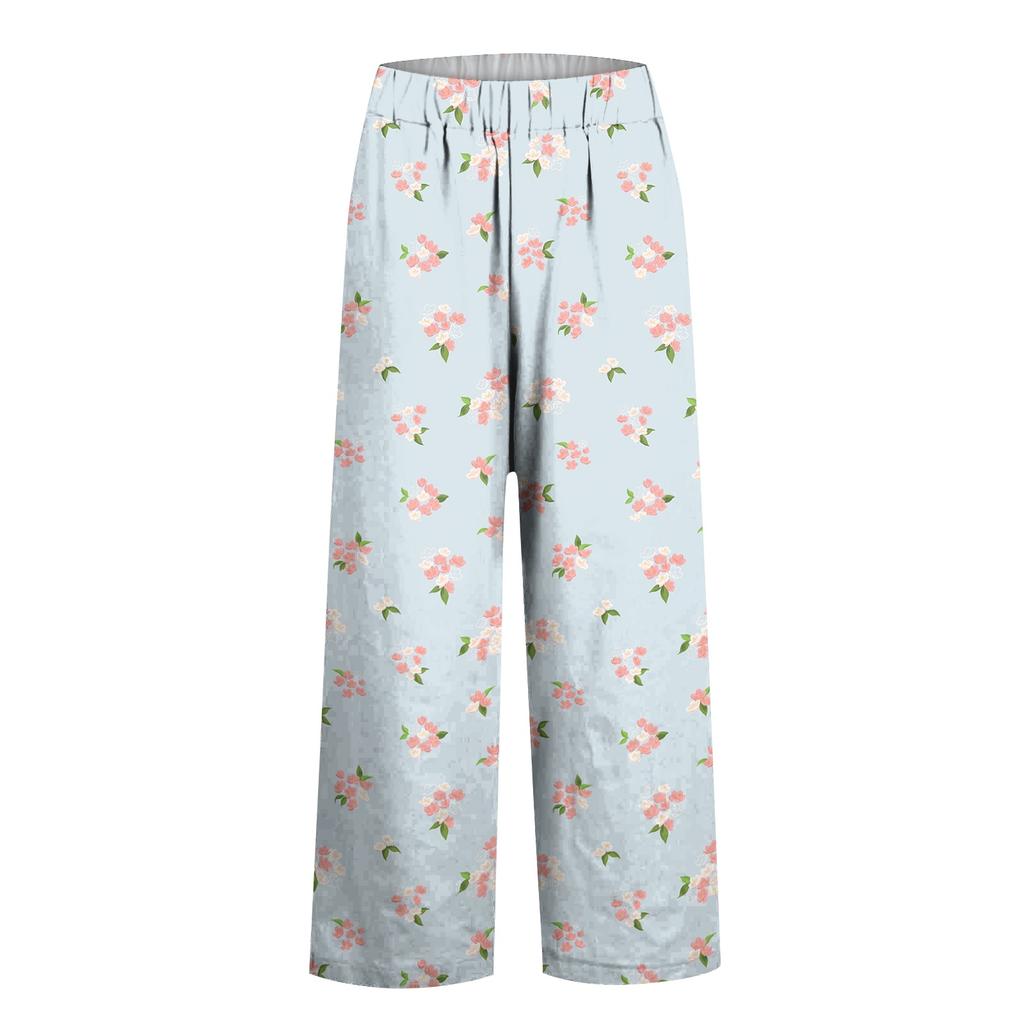 Women's Casual Elastic Waist Pants with Printed Pockets, Fashion Loose Fit for Daily Wear