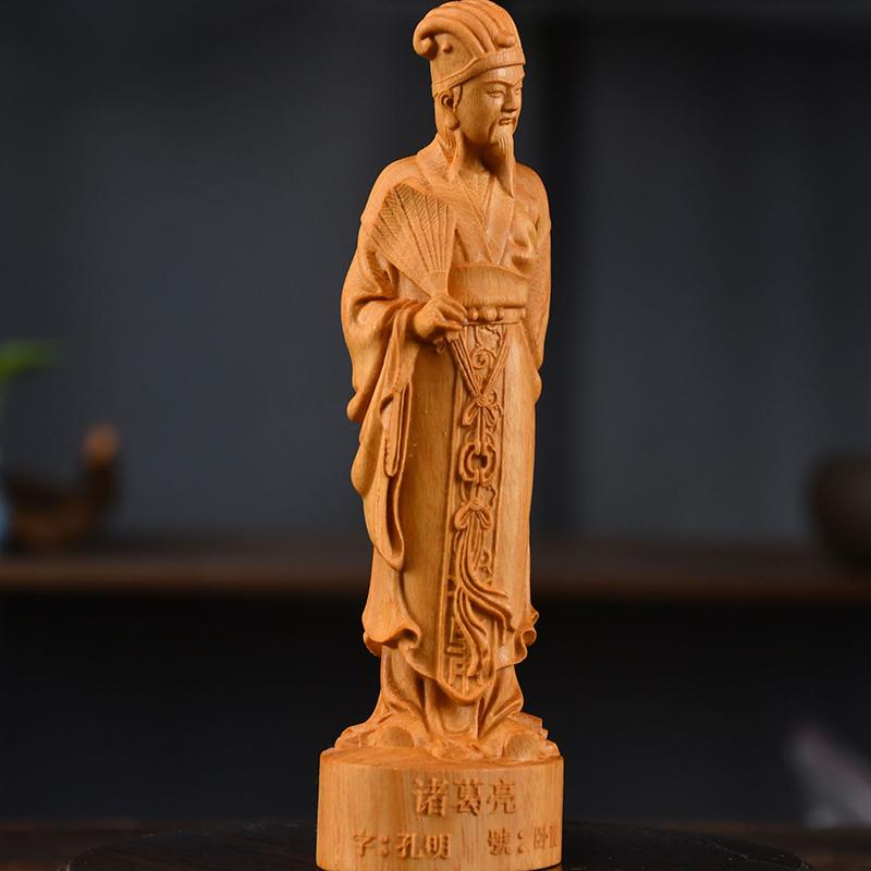 wood carving Zhuge Liang sculptures Figurines historical figure Home Room Office decoration and accessories commemorative gift