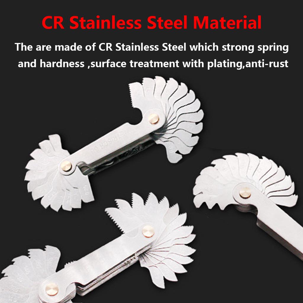 52pcs Blade Screw Thread Tooth Pitch Cutting Steel Gauge Measuring Tool 55 Degree Inch 60 Degree Metric Gauge