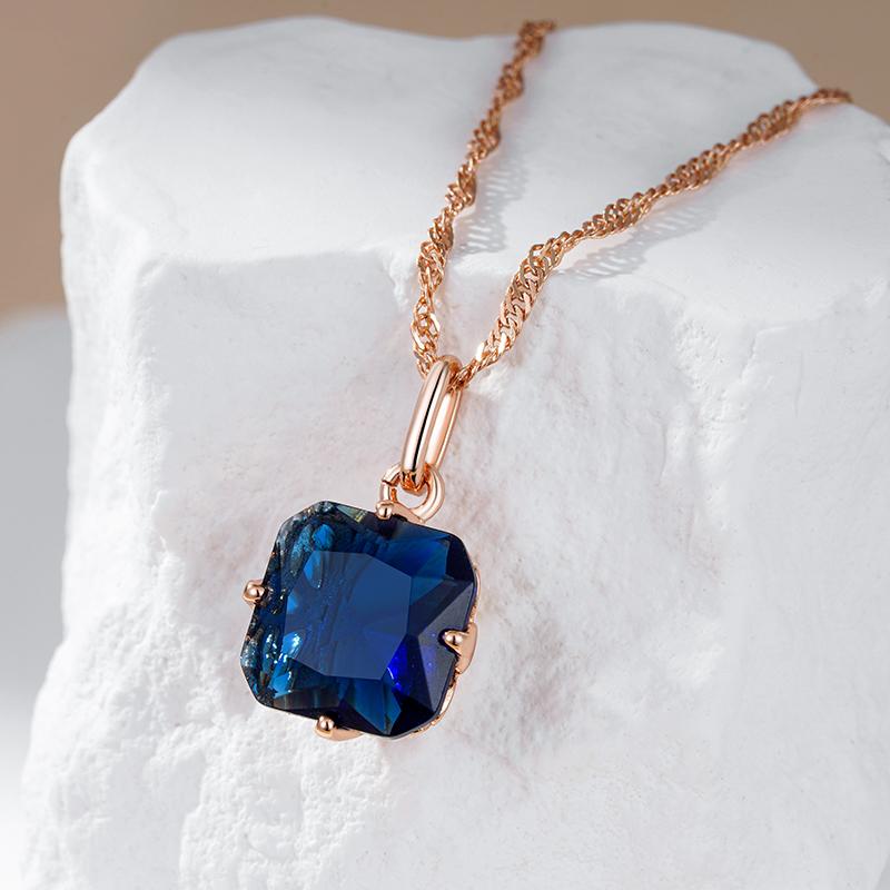Luxury Square Blue Natural Zircon Pendant Necklace For Women Fashion  Rose Gold Color Fine Daily Ethnic Bride Jewelry