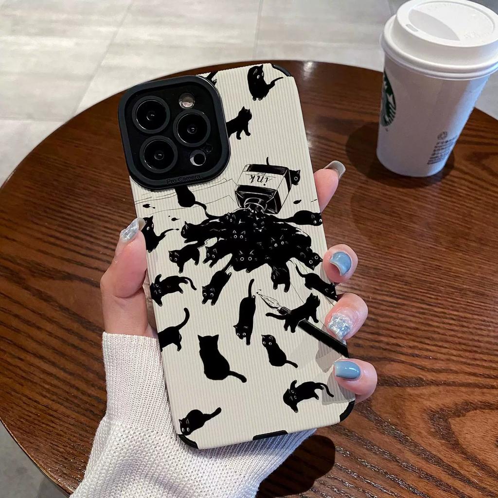 INS Cartoon Lnk Cat Silicone Phone Case For iPhone 12 13 14 15 Pro Max 11 Mini SE X XS XR 7 8 Plus Leather Shockproof Full Cover