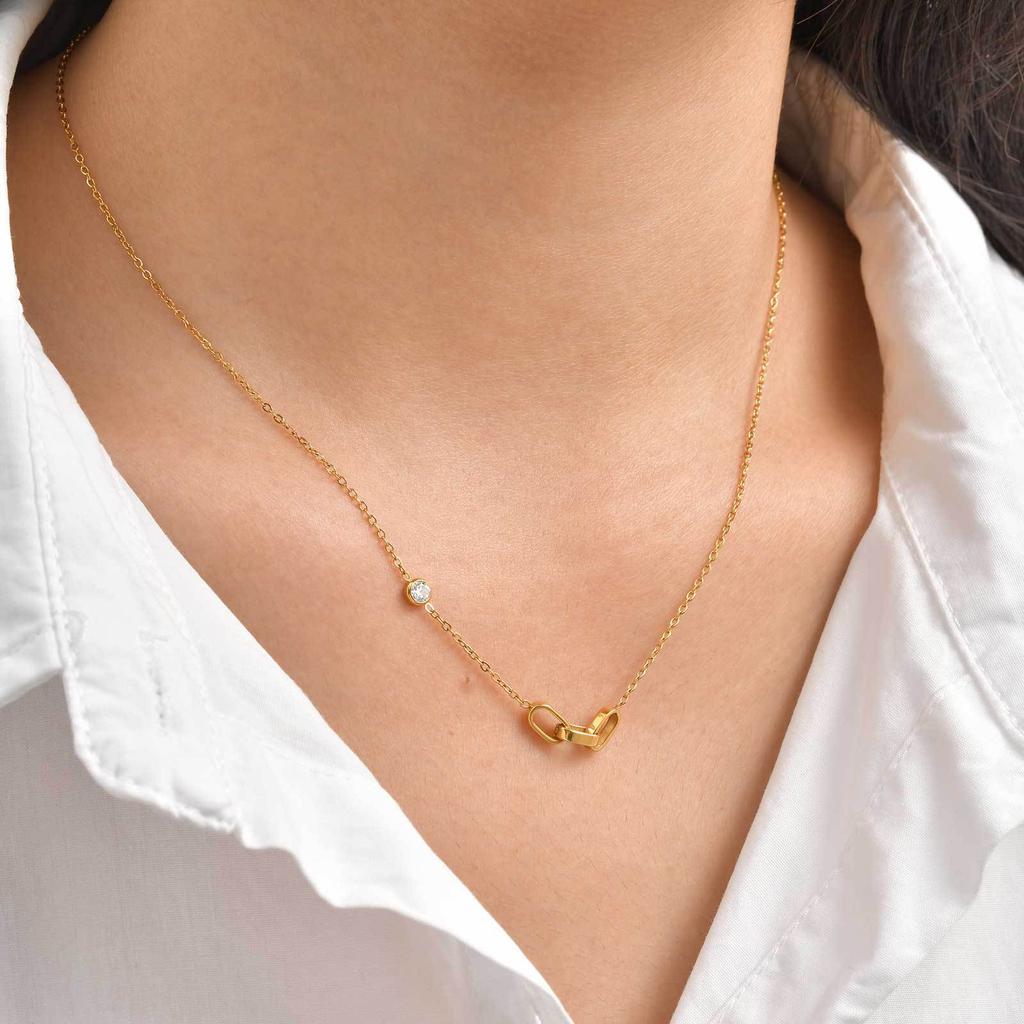 Accessories, Stainless Steel Geometric Design Oval Zircon Necklace, Ladies Versatile Clavicle Chain Nc-2426