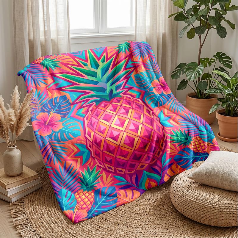 Pineapple Tropical Paradise Theme Blanket Lightweight Warm Flannel Blanket Decorative Throw Blanket for Home Decoration