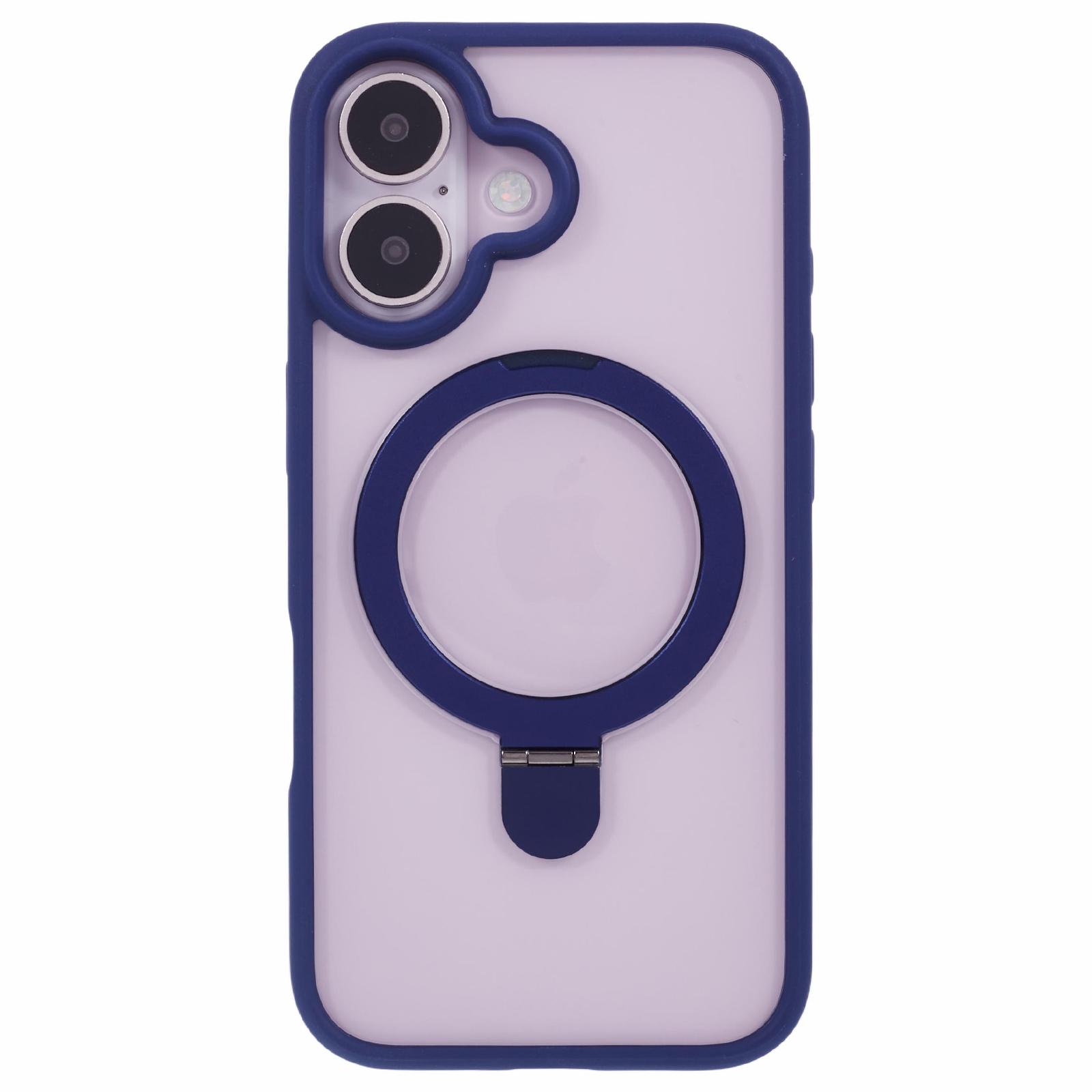 

For iPhone 16 Plus Case Magnetic Kickstand PC+TPU Clear Back Phone Cover Blue