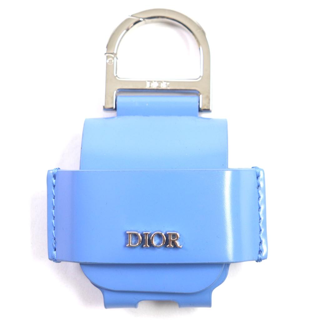 Great DIOR key ring Metal logo earphone case for AirPods Silver leather mens Used