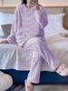Pigiama da Donna Carino Cartone Animato Girocollo in Flanella - Caldo Set Homewear in Pile Corallo a Strisce per Autunno e Inverno