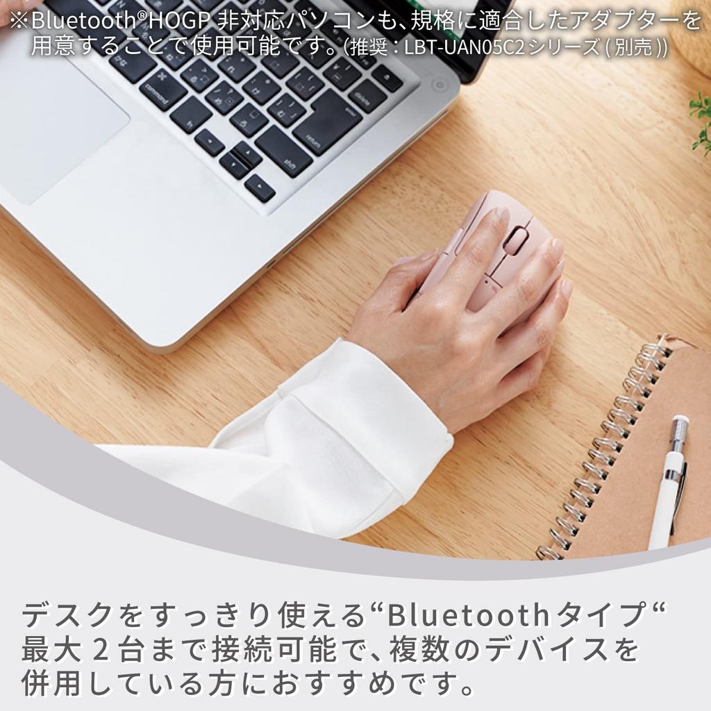 ELECOM SHELLPHA Wireless Mouse, Bluetooth, Quiet, 5 Buttons + Tilt Wheel, Pink, M-SH30BBSKPN