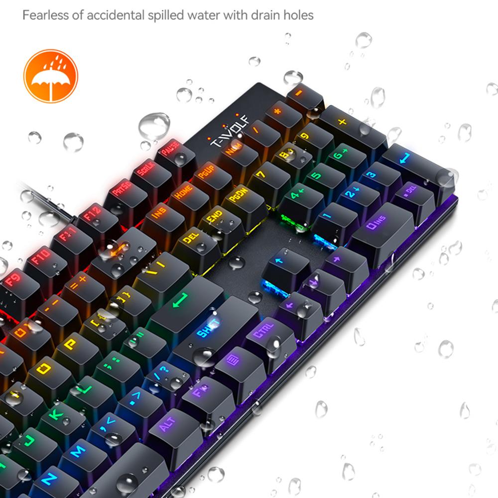 T-WOLF T17 USB Wired Keyboard 104-Key Color Backlit Computer Gaming Mechanical Keyboard