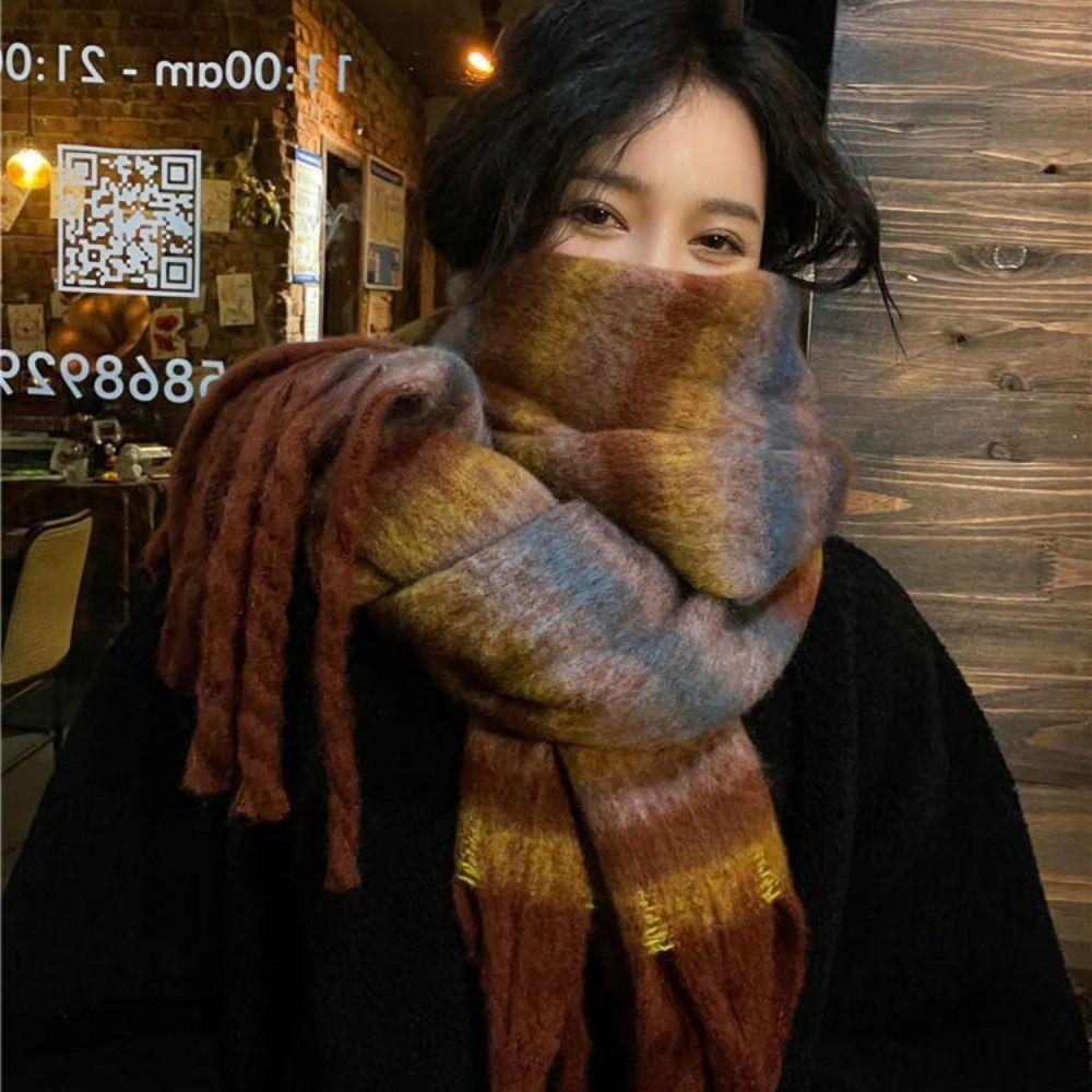 Barevně sladěné zimní kašmírové šály s třásněmi, dlouhá šála, klasický pruhovaný vlněný šátek, podzim zima