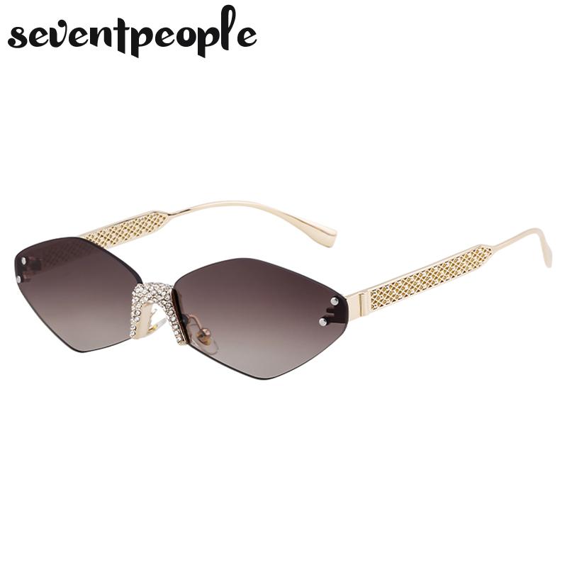 Small Metal Frame Hexagon Rimless Sunglasses Women  Luxury Brand Design Polygon Sun Glasses For Ladies Retro Eyewear Shades