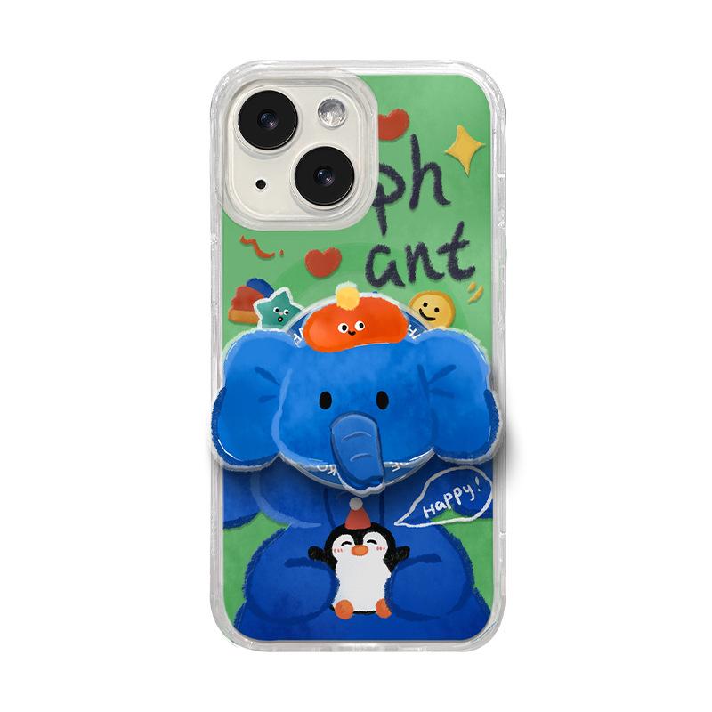 Elephant Back Fitting Magnetic Suction Bracket Suitable for Apple 16 Transparent Mobile Phone Case 15 Promax Large Hole Anti-fall 14 Cute 13