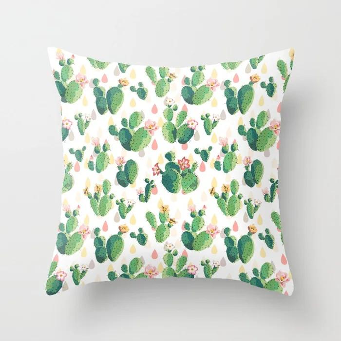Nordic Style Tropical Plant Cactus Pattern Cushion Cover Sofa Car Office Pillowcase Home Decor