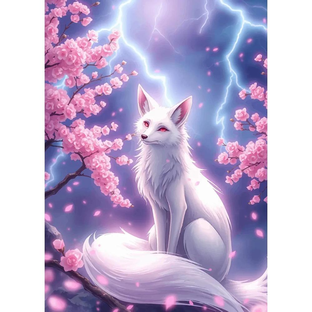 Fantasy Mystical Sakura Nine Tailed Fox Posters Japanese Cute Anime Gentle Prints Canvas Painting Wall Pictures Home Room Decor