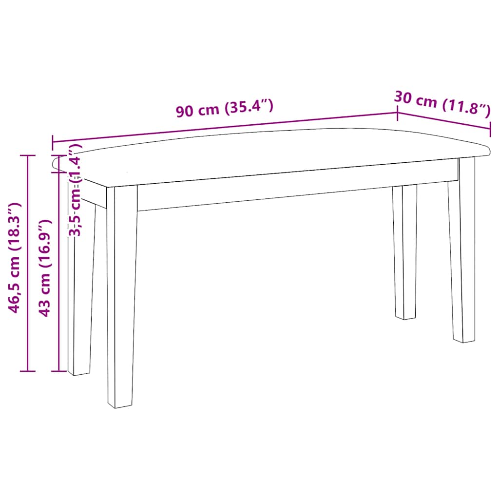 Bench 90 cm Solid Rubberwood