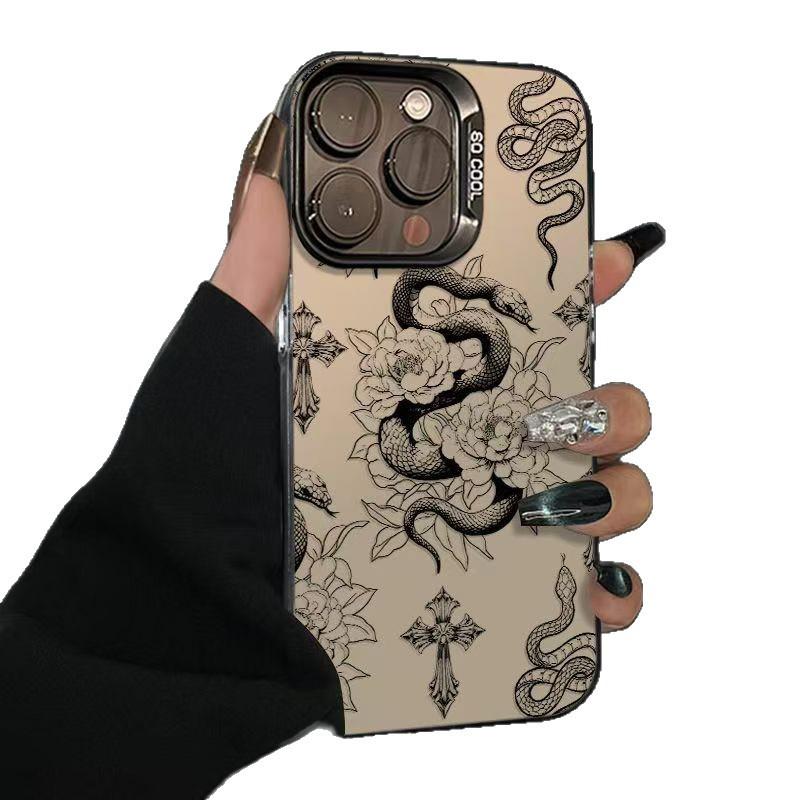 Snake Flower Cross iPhone Case - Compatible with Apple iPhone 13, 14, 15, 16, 17 Promax Advanced Models.