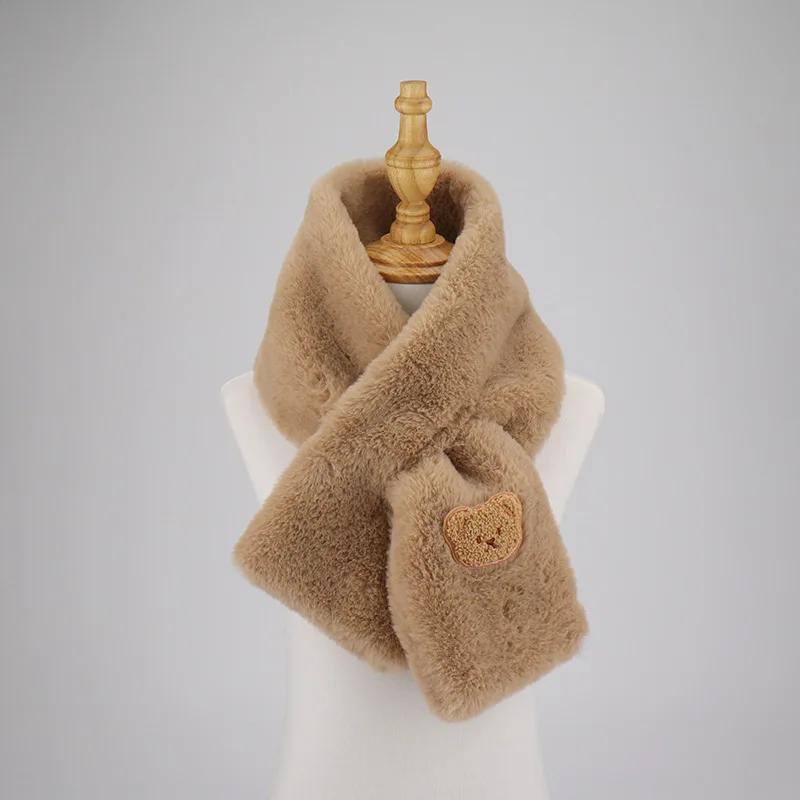 Plush Scarf Women's Autumn and Winter Korean Version of The Cute Bear Scarf Students All-match Warm Cross Collar