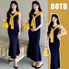 2026 Summer Elegant Maternity Tank Dress & Knit Shawl Two-Piece Set