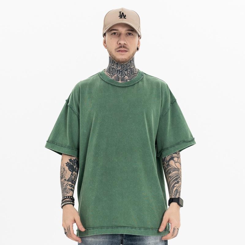 Men's Spring Summer Washed Top Loose Casual Solid Short Sleeve Crew Neck T-shirt
