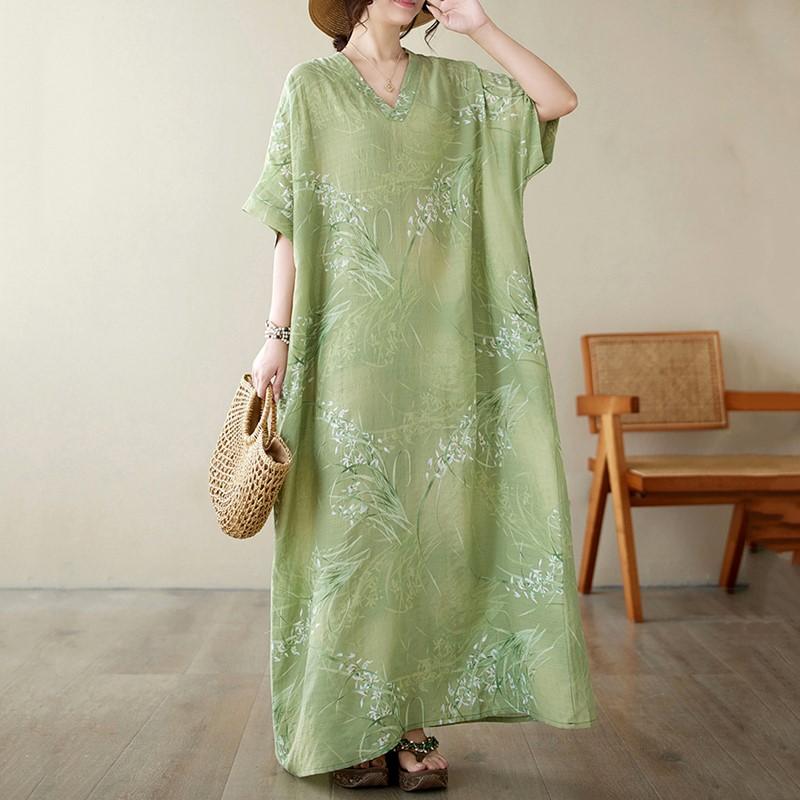 Short Sleeve Plus Size Vintage Floral New In Dresses for Women Casual Loose Maxi Long Summer Dress