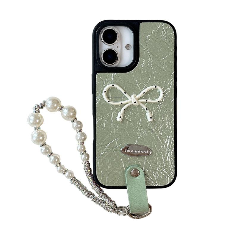 Pearl Bracelet Bow Leather Phone Case for Apple 17pro Fashion for IPhone16 Female Model 15plus