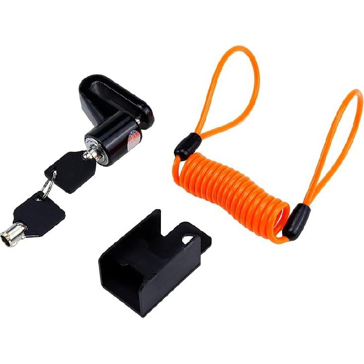 Zámek kotoučové brzdy Antrader, Zámek brzdového alarmu motocyklu proti krádeži s klíčem na upomínkové lanko, černá + oranžová