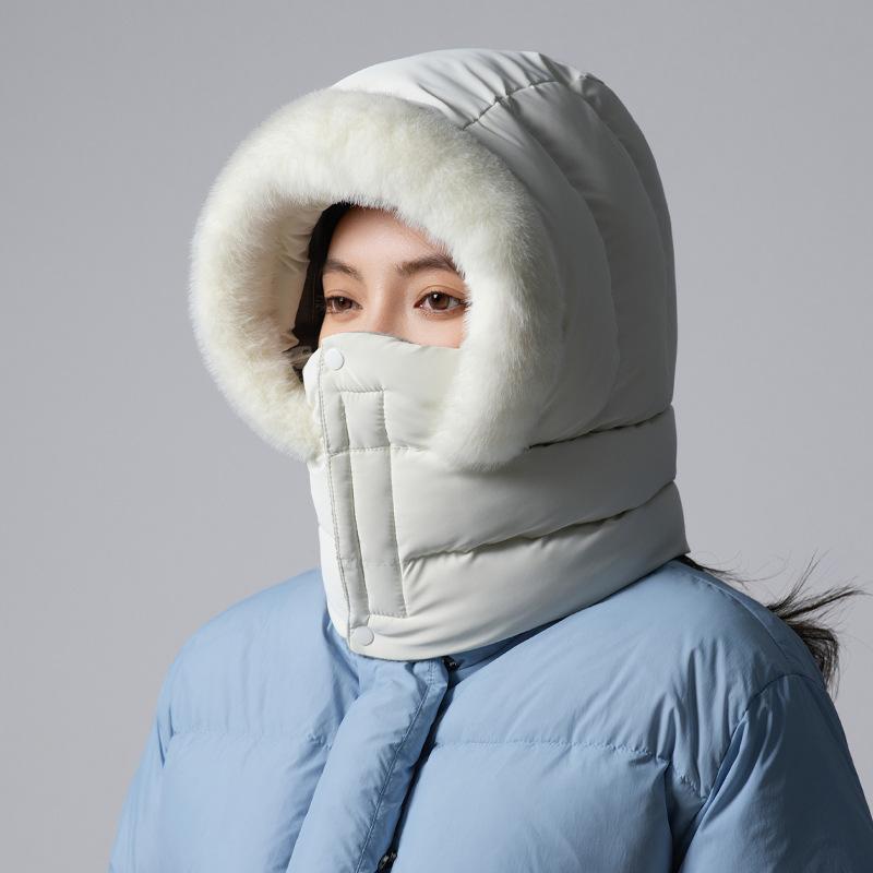 Winter Women's Outdoor Thermal Windproof Hooded Face Mask Neck Warmer Ski Beanie Solid Colour Versatile Balaclava
