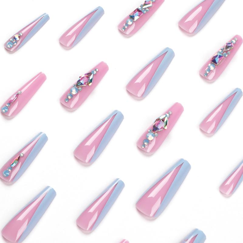 Spice Girl Wearing Nail Naked Powder Long Ballet Blue Rhinestone Wearing Nail Piece Nail Piece False Nail