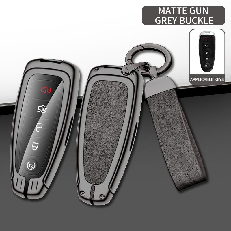 Leather Car Metal Key Case Cover for Ford Explorer Edge Escape Flex Taurus 2011 2012 2013 2014 2015 Keychain Accessories