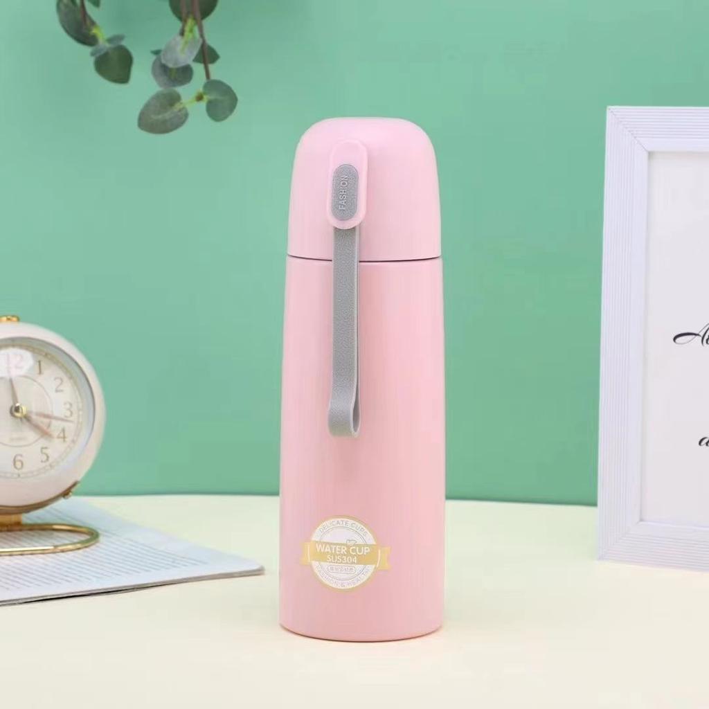 350/500ml 304 Stainless Steel Insulated Water Bottle with Leather Strap, Portable Vacuum Thermos for Daily Office Use