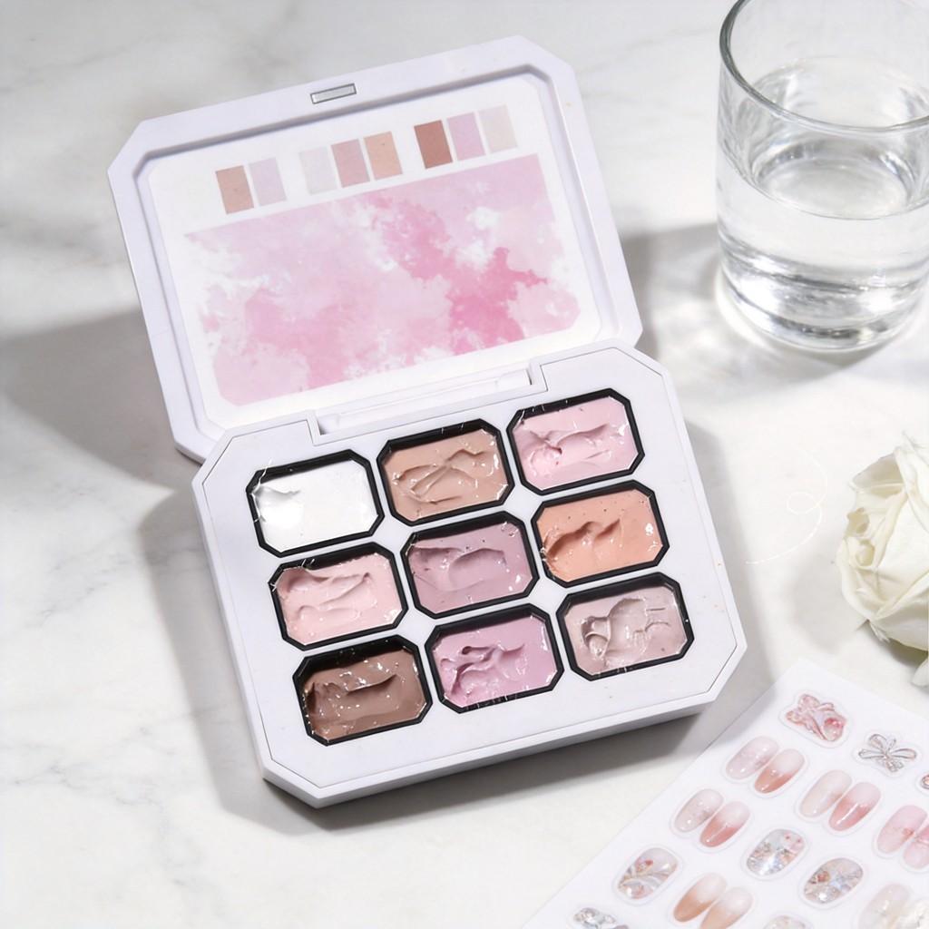 Honeygirl Nine Grid Macaron Pink Solid Gel Set For Nail Art And Diy Manicure
