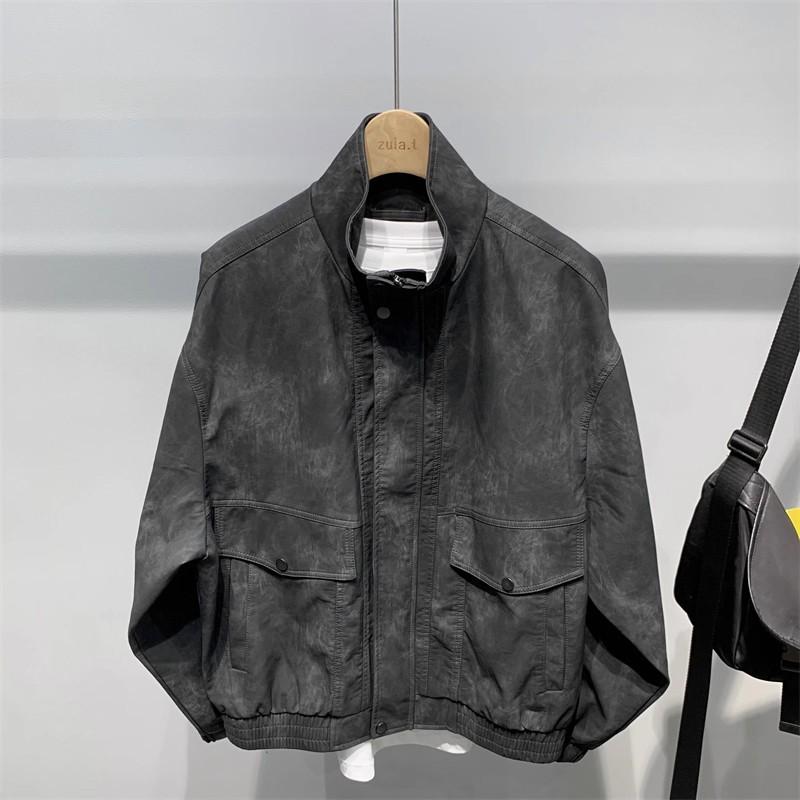Men's Retro Distressed PU Leather Jacket - Design-Conscious, Loose Fit for Spring and Autumn