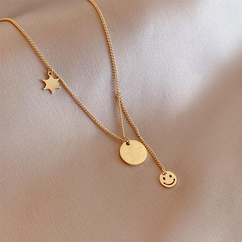 Stainless Steel Star Letter Tag Smiling Face Necklace For Women Choker  Trendy Party Fashion Jewelry Pulseras Mujer