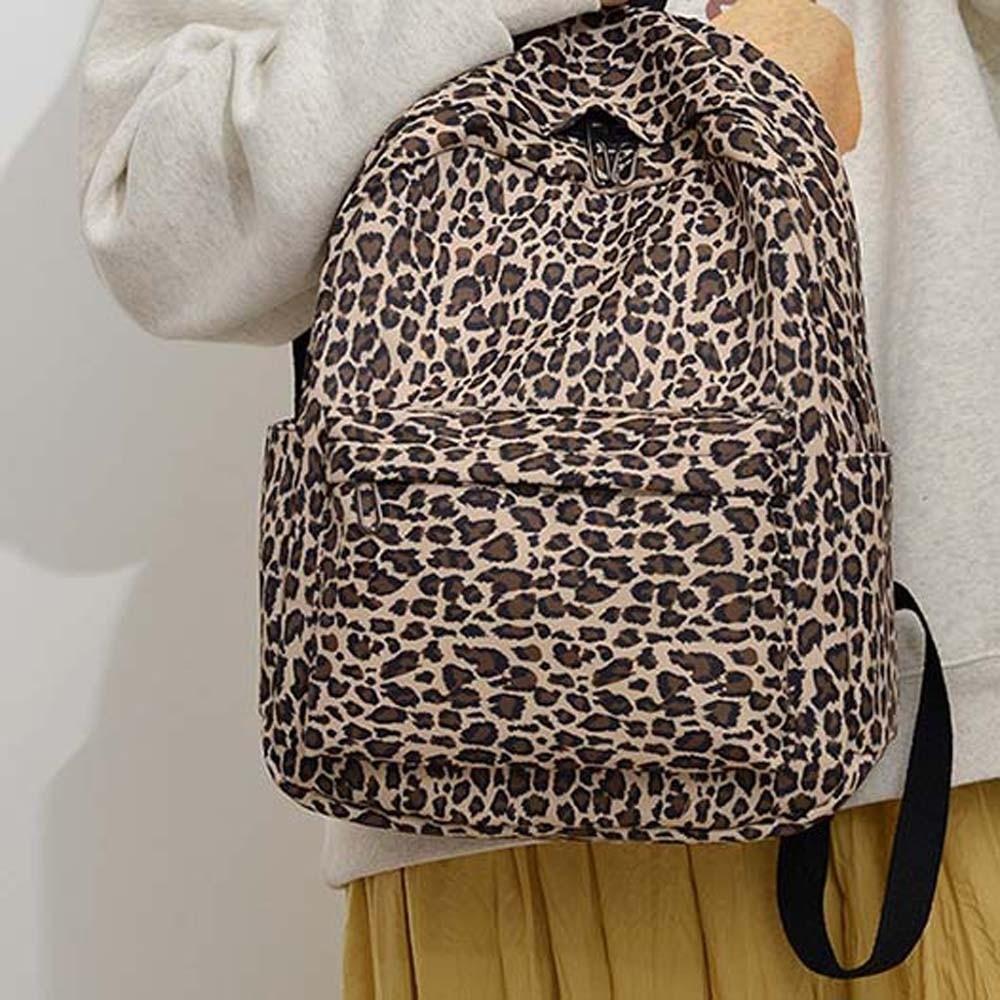 Nylon Students School Bag Retro Large Capacity Backpack Portable Leopard Print Backpack  for Gift