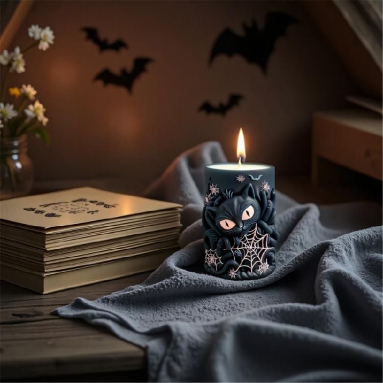 Food Grade Silicones Mold With Intricate Spiderweb And Cats Pattern For Artistic Creation Aromatherapies Candle Making