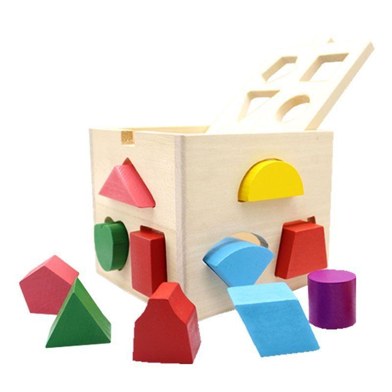 Shape Building Matching Blocks Toy Hollow Wooden Kids Educational Box Wooden