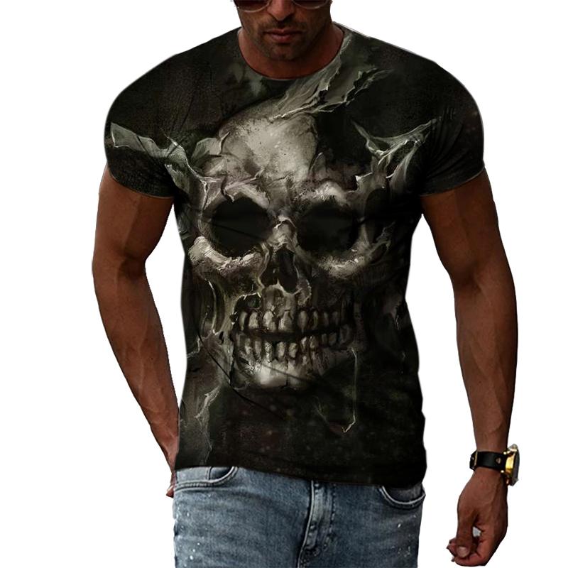 Sommermode Angst Totenköpfe Grafik Lässiges bedrucktes T-Shirt Hip Hip Harajuku Stil Rundhals Kurzarm Herren T-Shirts